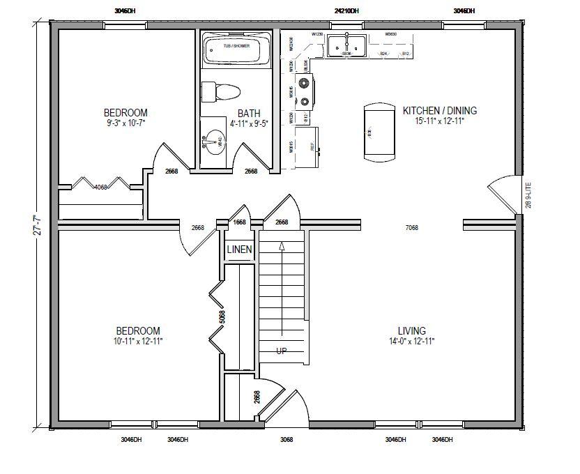 Delmar Cape 880 Square Foot Cape Floor Plan